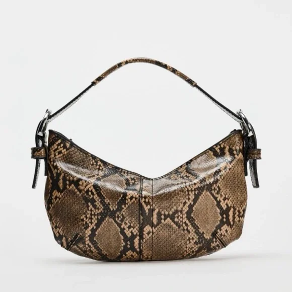 Zara Brown Snake Print Shoulder Bag - Picture 1 of 4